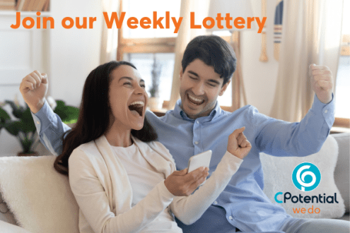 Couple looking happy at winning the lottery