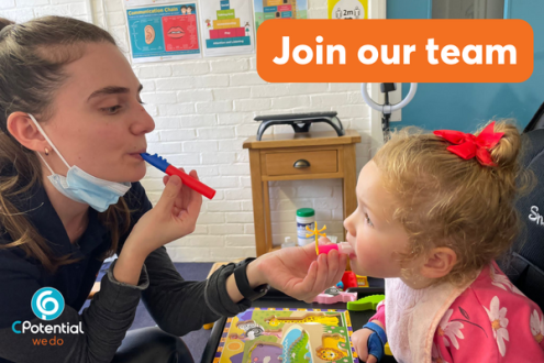 Girl creating bubble blowing shapes with her mouth with Speech and Language Therapist